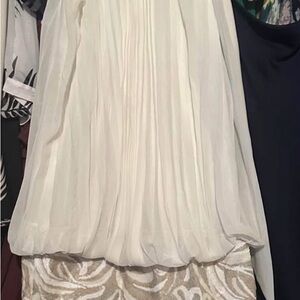 Cache Cream & Tan pleated & sequined dress